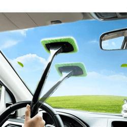 windshield cleaning tool with microfiber pad long handle car window cleaner