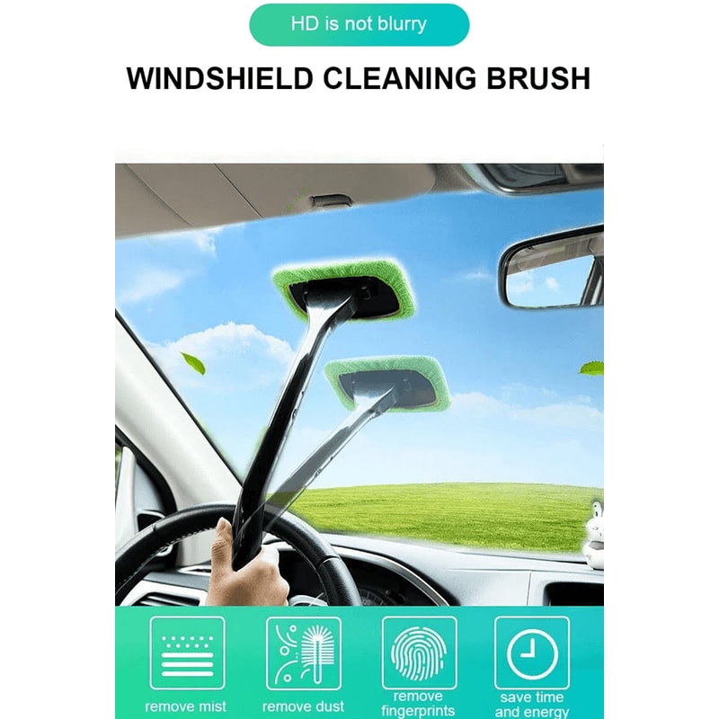 Windshield Cleaning Tool With Microfiber Pad Long Handle Car Window Cleaner 0