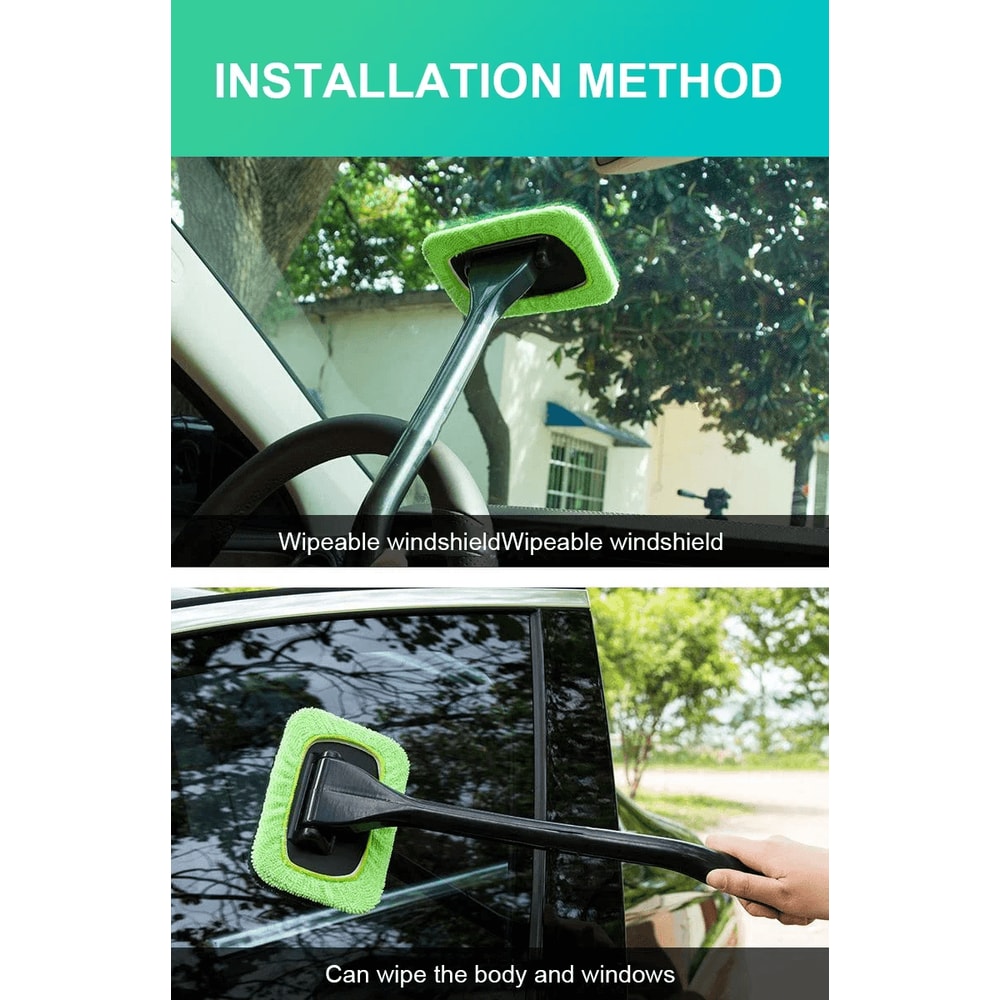 Windshield Cleaning Tool With Microfiber Pad Long Handle Car Window Cleaner 2
