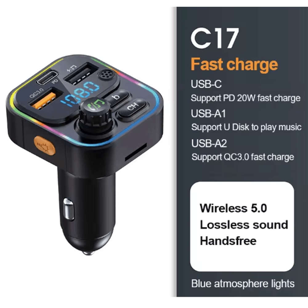 Bluetooth FM Transmitter Car Charger Handsfree Audio Adapter 5