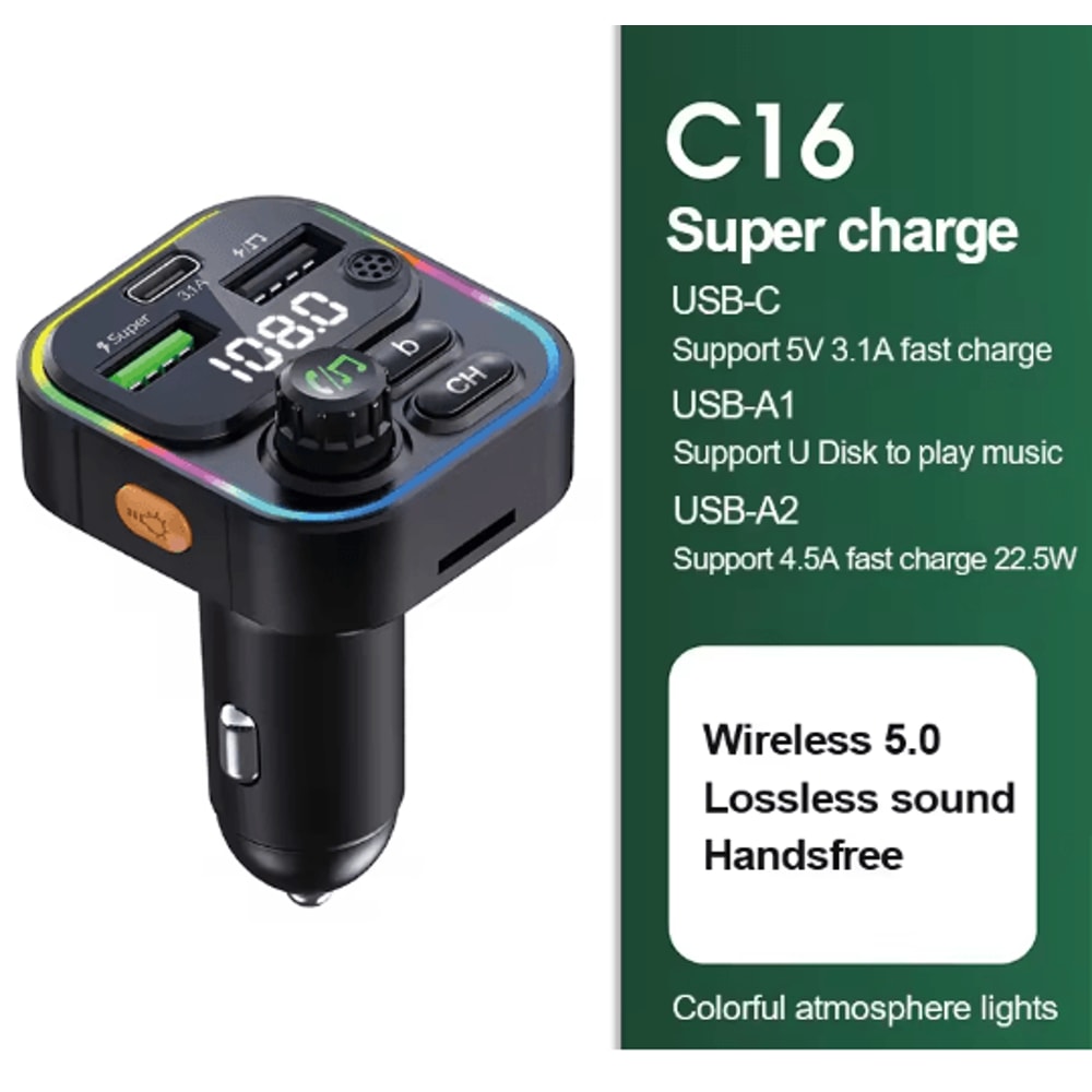 Bluetooth FM Transmitter Car Charger Handsfree Audio Adapter 6