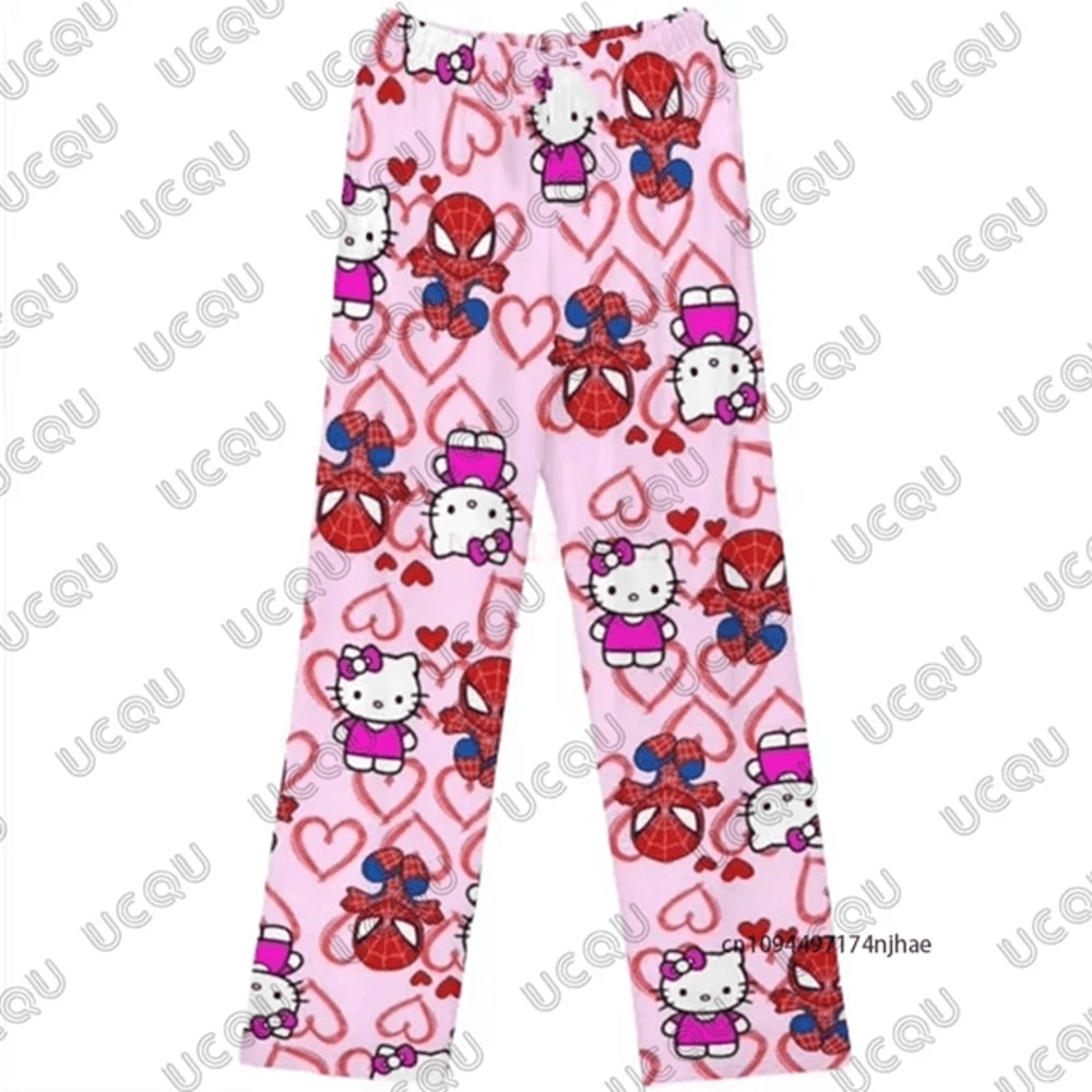 Mens Cartoon Print Two Piece Tracksuit T Shirt And Pajama Pants Set 5