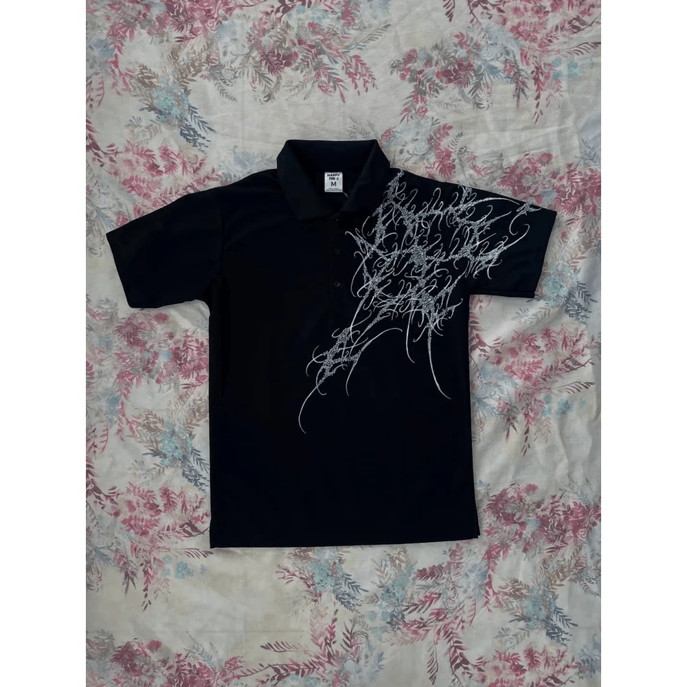 Y2K Oversized Polo Shirt Goth Rock Hip Hop Style 3