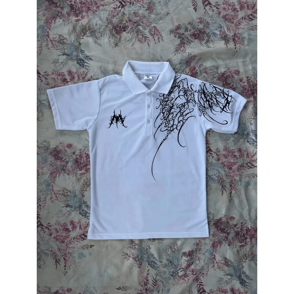 Y2K Oversized Polo Shirt Goth Rock Hip Hop Style 4