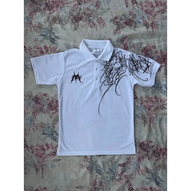 Y2K Oversized Polo Shirt Goth Rock Hip Hop Style 4