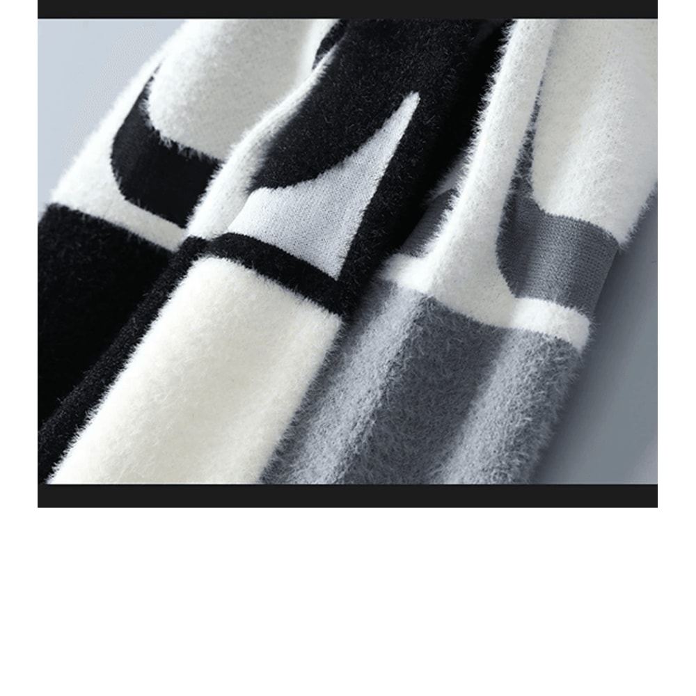 Luxe Patchwork Cashmere Sweater Mens Thick Warm Pullover 0