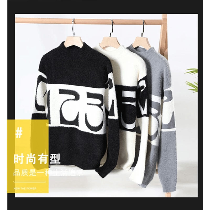 Luxe Patchwork Cashmere Sweater Mens Thick Warm Pullover 2