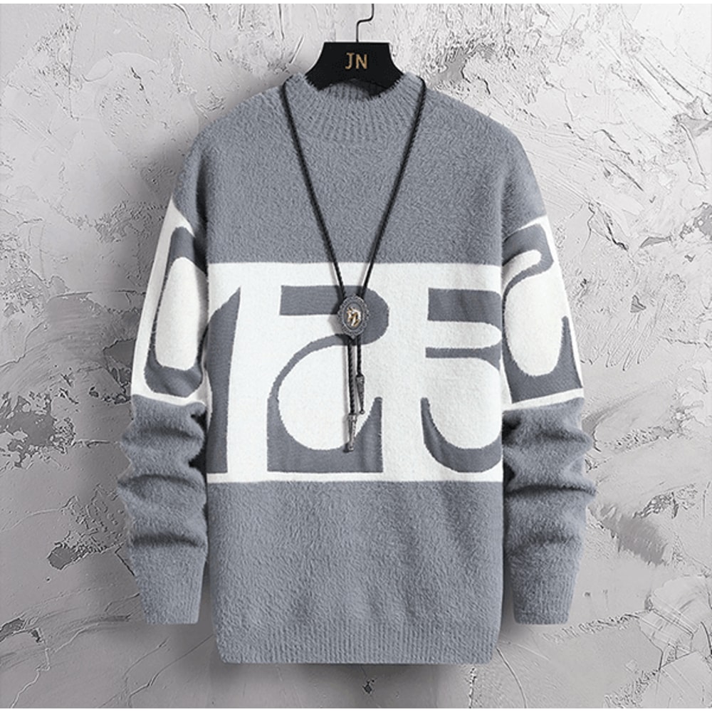 Luxe Patchwork Cashmere Sweater Mens Thick Warm Pullover 3