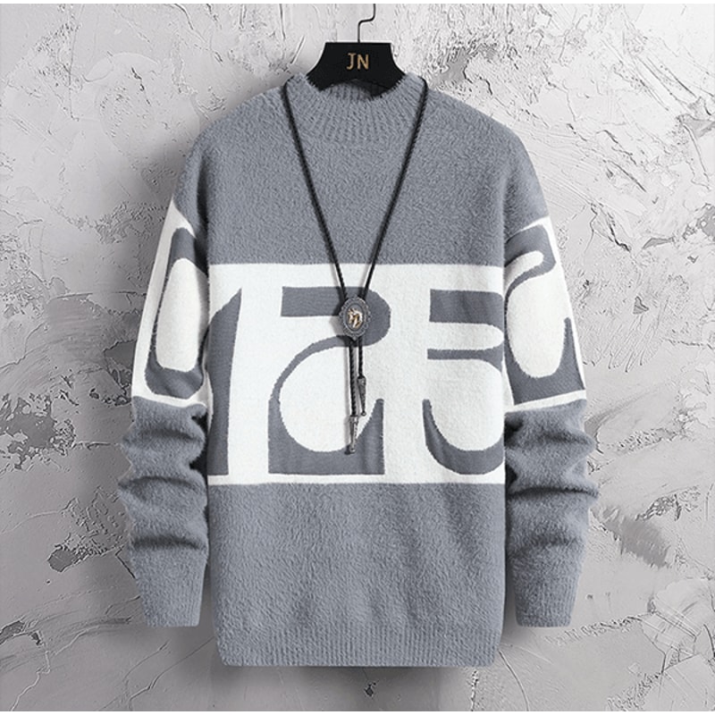 Luxe Patchwork Cashmere Sweater Mens Thick Warm Pullover 3