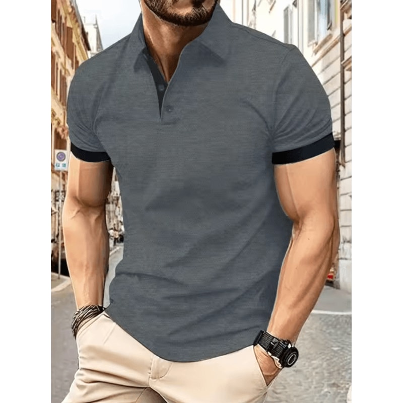Mens Short Sleeve Color Block Lapel Shirt Casual Fashion Top 9