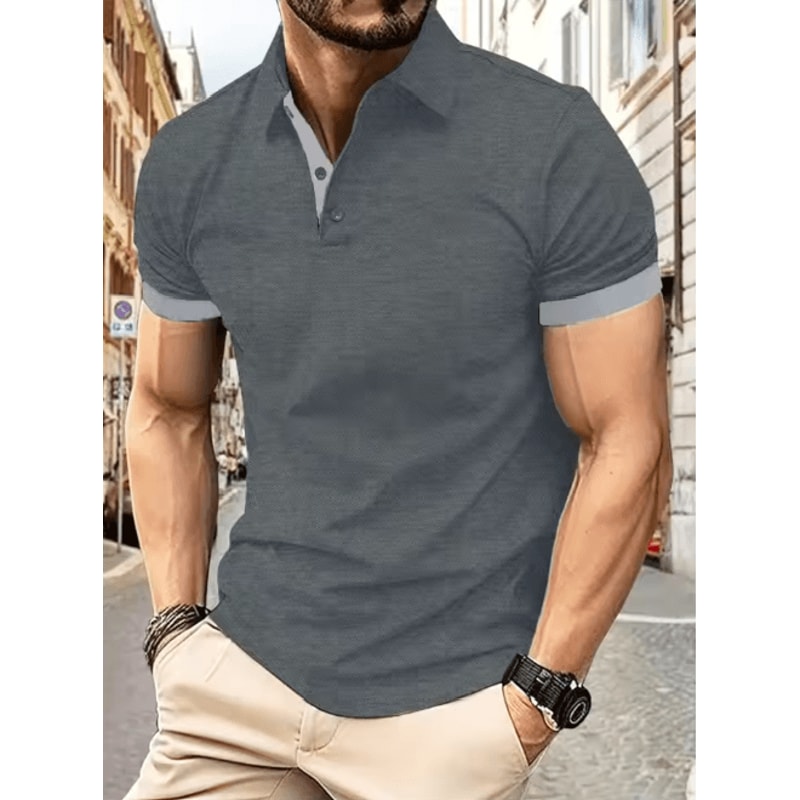 Mens Short Sleeve Color Block Lapel Shirt Casual Fashion Top 12