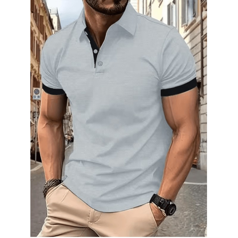 Mens Short Sleeve Color Block Lapel Shirt Casual Fashion Top 20
