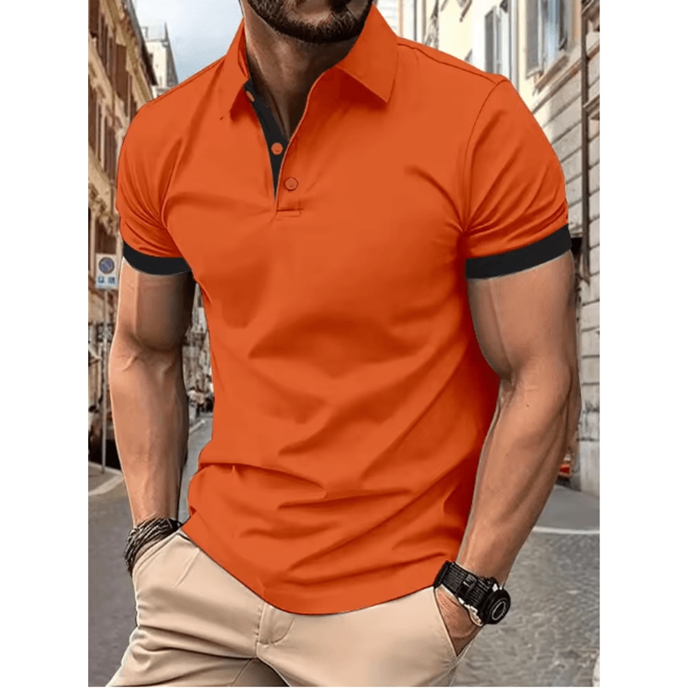 Mens Short Sleeve Color Block Lapel Shirt Casual Fashion Top 22