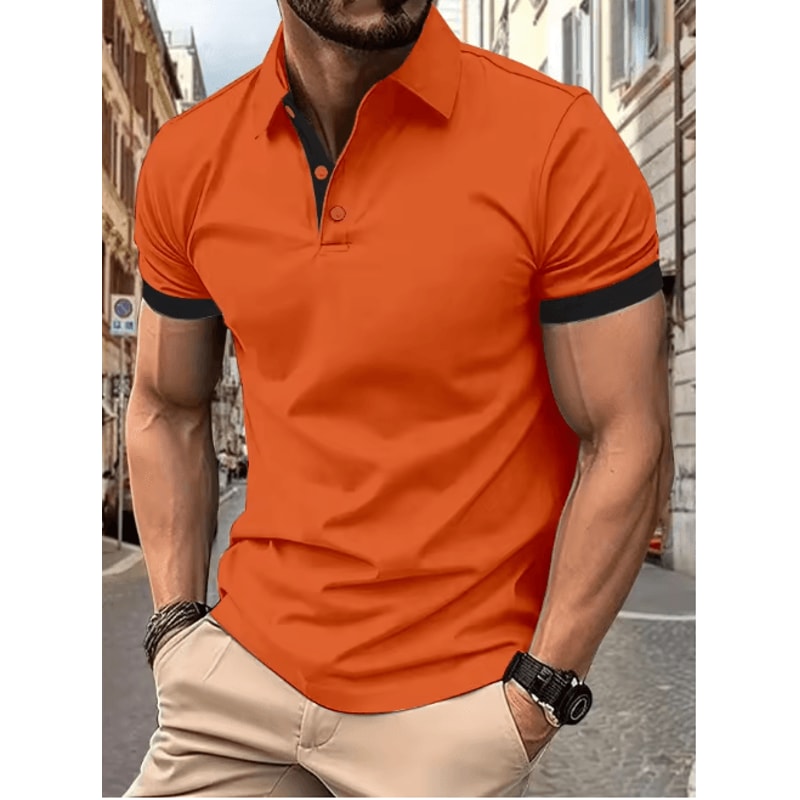 Mens Short Sleeve Color Block Lapel Shirt Casual Fashion Top 22