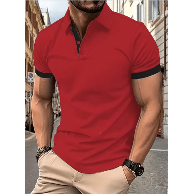Mens Short Sleeve Color Block Lapel Shirt Casual Fashion Top 5