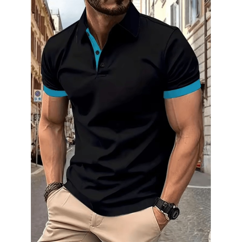Mens Short Sleeve Color Block Lapel Shirt Casual Fashion Top 4