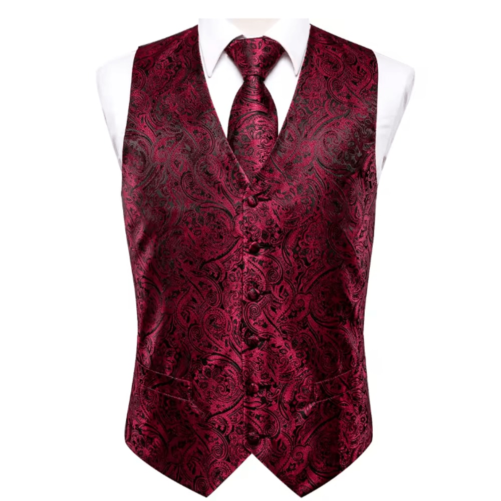 Mens Silk Jacquard Vest Tie And Accessory Set For Formal Wear 0