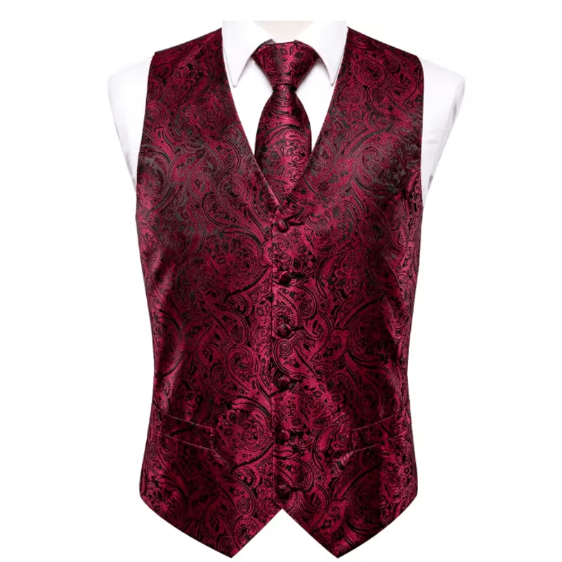 Mens Silk Jacquard Vest Tie And Accessory Set For Formal Wear 0