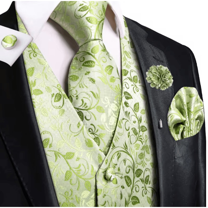 Mens Silk Jacquard Vest Tie And Accessory Set For Formal Wear 10
