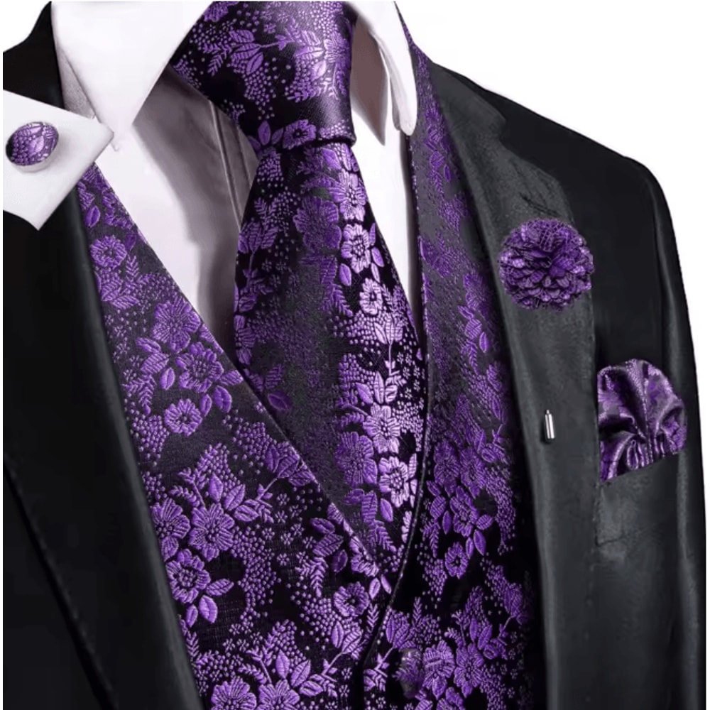 Mens Silk Jacquard Vest Tie And Accessory Set For Formal Wear 16