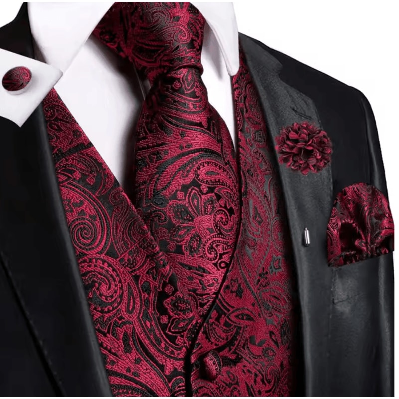 Mens Silk Jacquard Vest Tie And Accessory Set For Formal Wear 20
