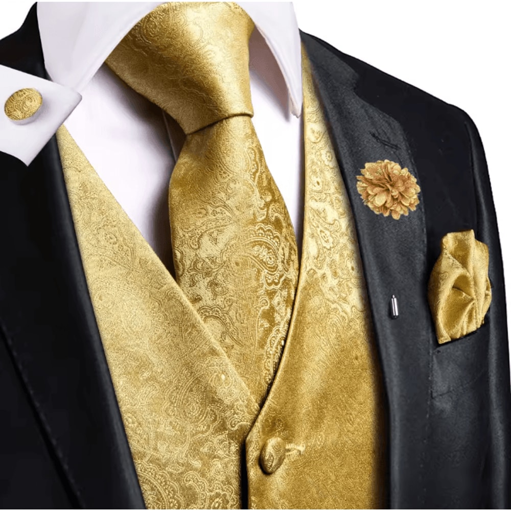 Mens Silk Jacquard Vest Tie And Accessory Set For Formal Wear 21