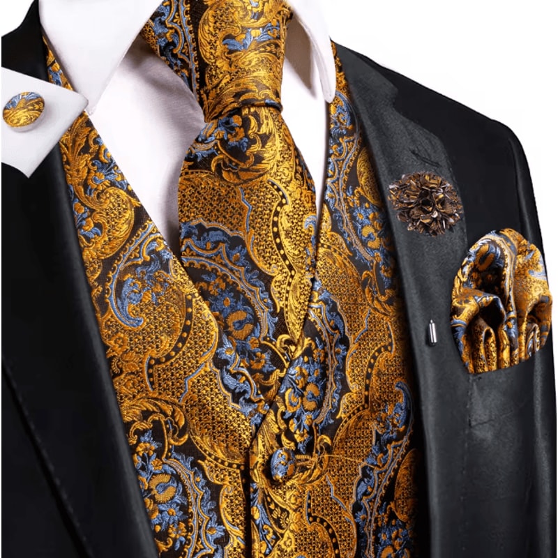 Mens Silk Jacquard Vest Tie And Accessory Set For Formal Wear 22