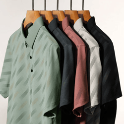 mens business casual printed polo shirt short sleeve breathable top