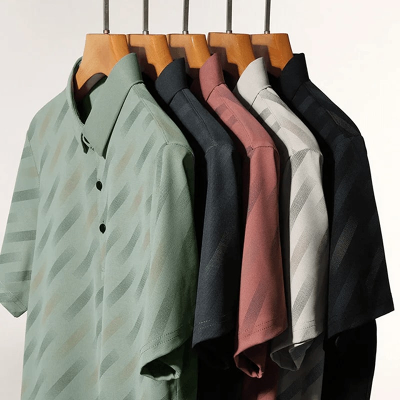 Mens Business Casual Printed Polo Shirt Short Sleeve Breathable Top 0