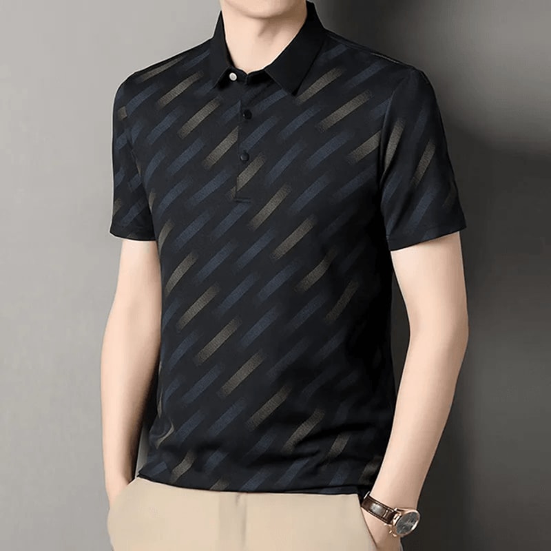 Mens Business Casual Printed Polo Shirt Short Sleeve Breathable Top 2