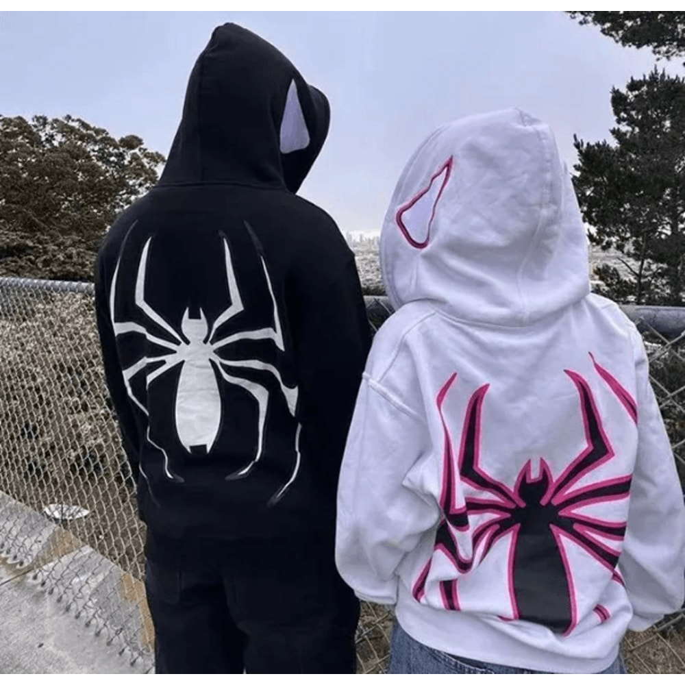Spider Graphic Zip Up Hoodie Oversized Harajuku Streetwear Jacket 1