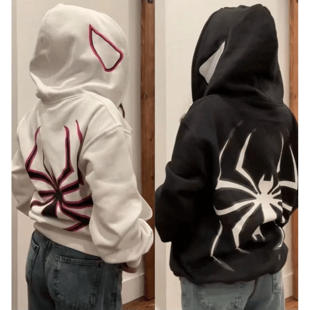Spider Graphic Zip Up Hoodie Oversized Harajuku Streetwear Jacket 2