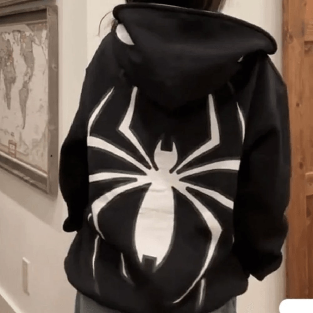 Spider Graphic Zip Up Hoodie Oversized Harajuku Streetwear Jacket 3