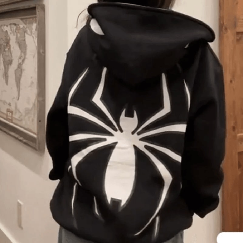 Spider Graphic Zip Up Hoodie Oversized Harajuku Streetwear Jacket 3