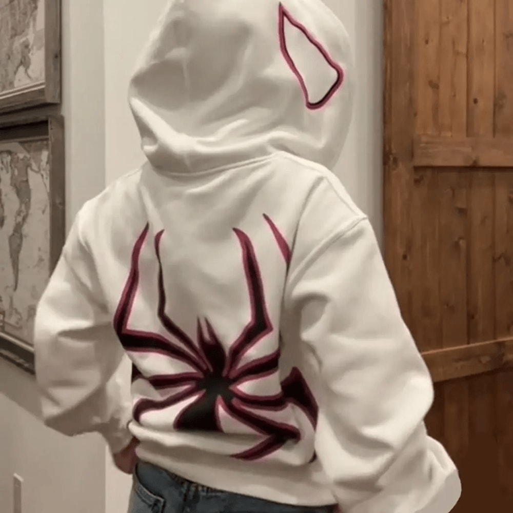 Spider Graphic Zip Up Hoodie Oversized Harajuku Streetwear Jacket 4