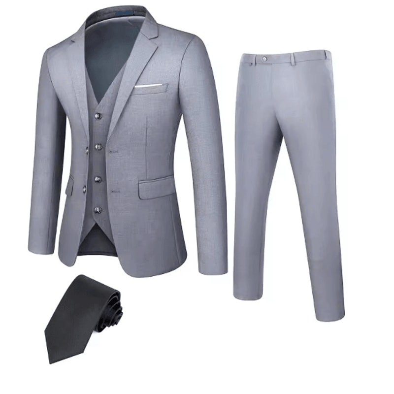 Mens Business Suit Set Regular Fit Formal Tuxedo Jacket And Trousers 3