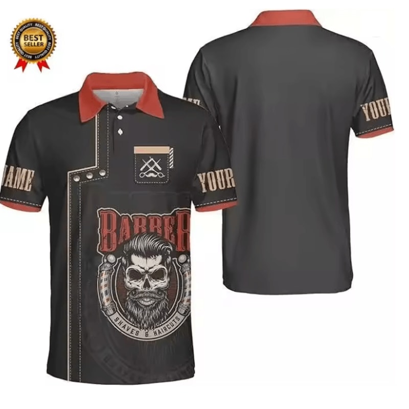 Mens Barber Polo Shirt Short Sleeve Professional Uniform Top 4