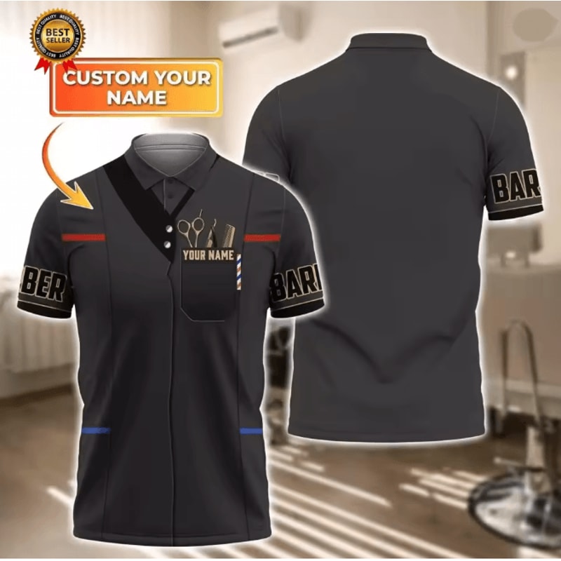 Mens Barber Polo Shirt Short Sleeve Professional Uniform Top 7