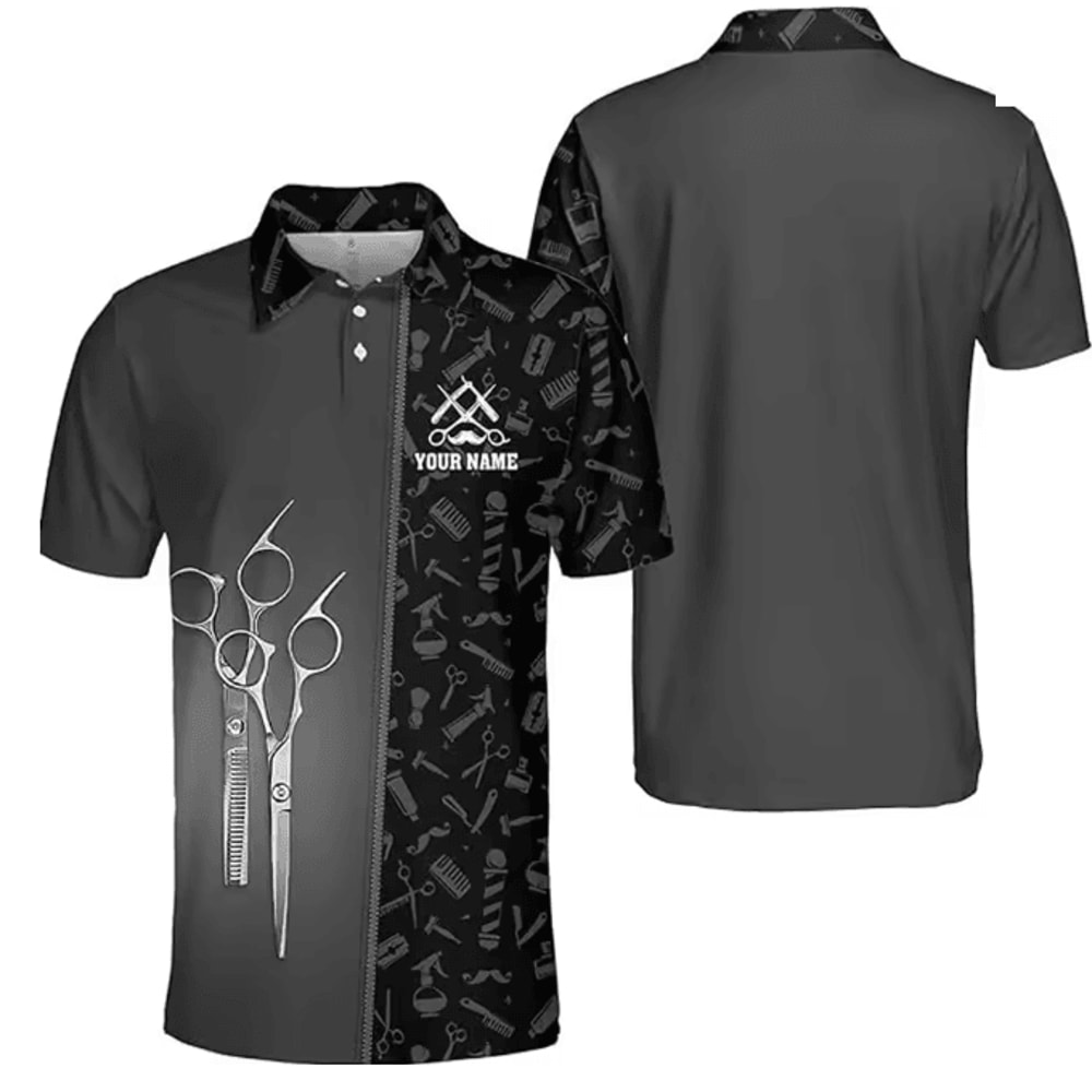 Mens Barber Polo Shirt Short Sleeve Professional Uniform Top 8