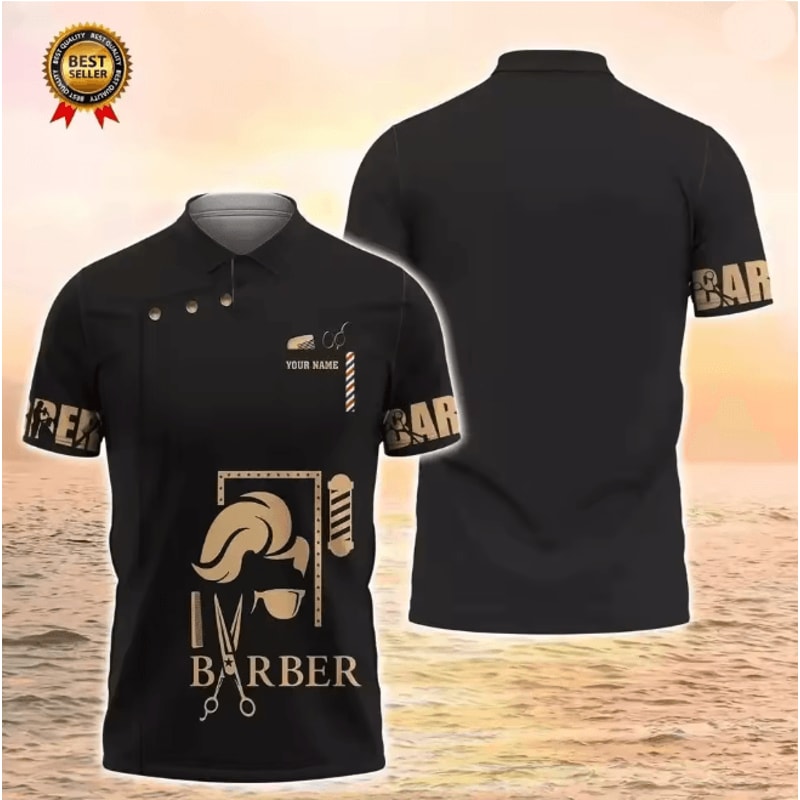 Mens Barber Polo Shirt Short Sleeve Professional Uniform Top 9