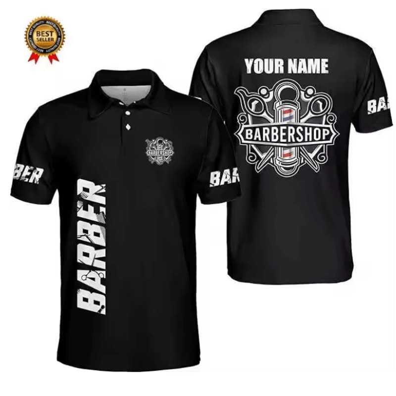 Mens Barber Polo Shirt Short Sleeve Professional Uniform Top 0