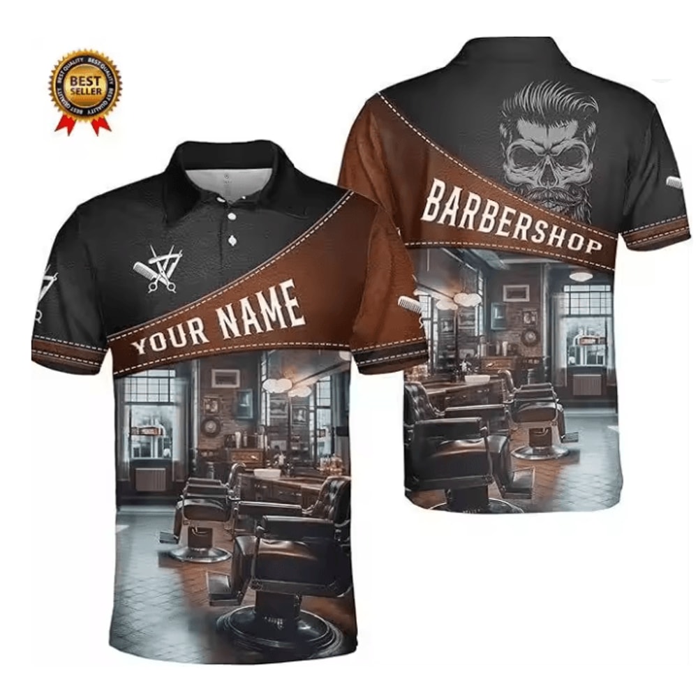 Mens Barber Polo Shirt Short Sleeve Professional Uniform Top 1