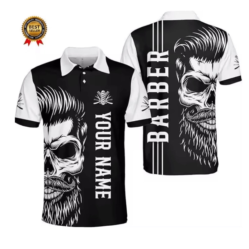 Mens Barber Polo Shirt Short Sleeve Professional Uniform Top 2