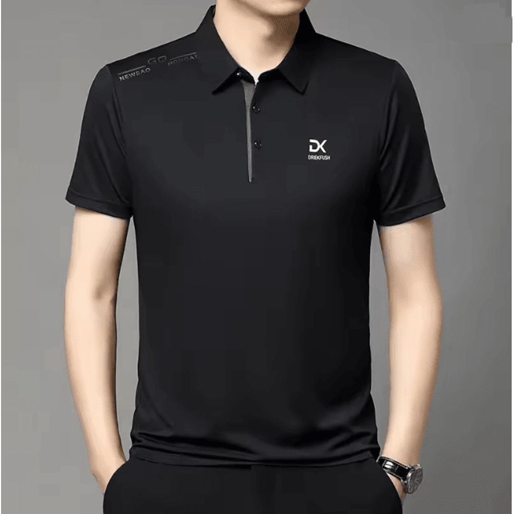 Mens Business Casual Polo Shirt Short Sleeve Breathable Top 1