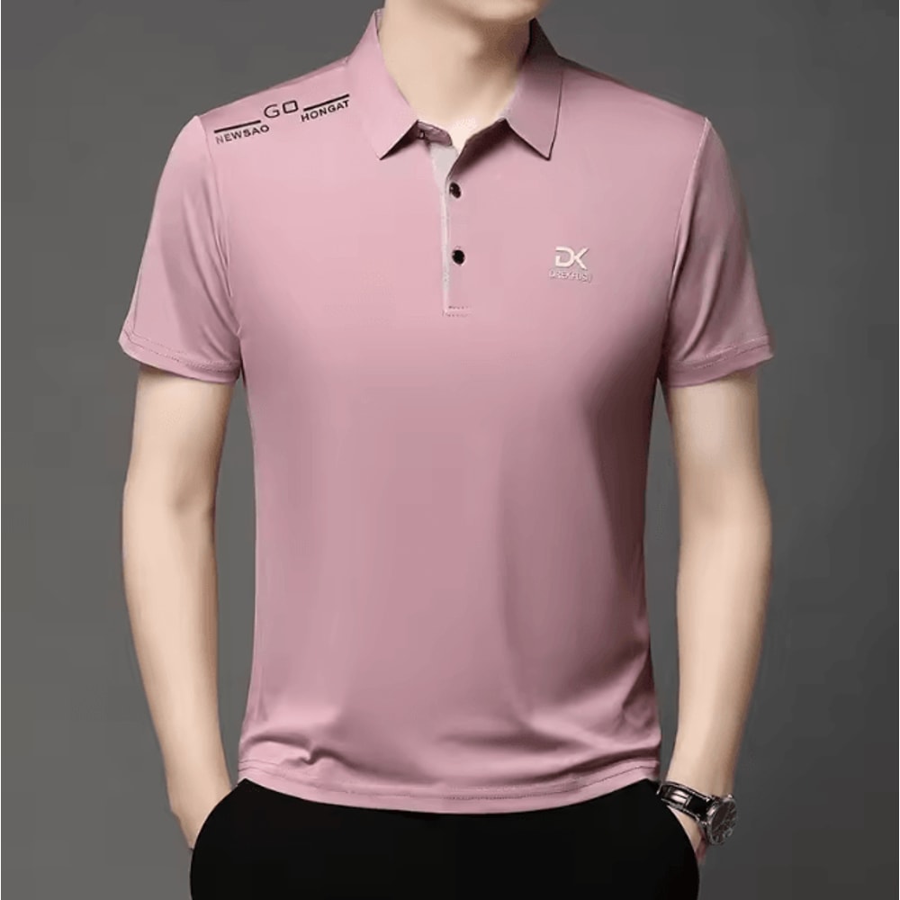 Mens Business Casual Polo Shirt Short Sleeve Breathable Top 2