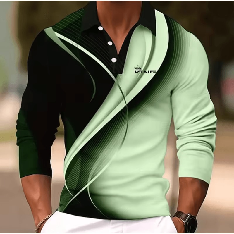 Mens Graphic Long Sleeve Polo Shirt Casual Statement Wear 4