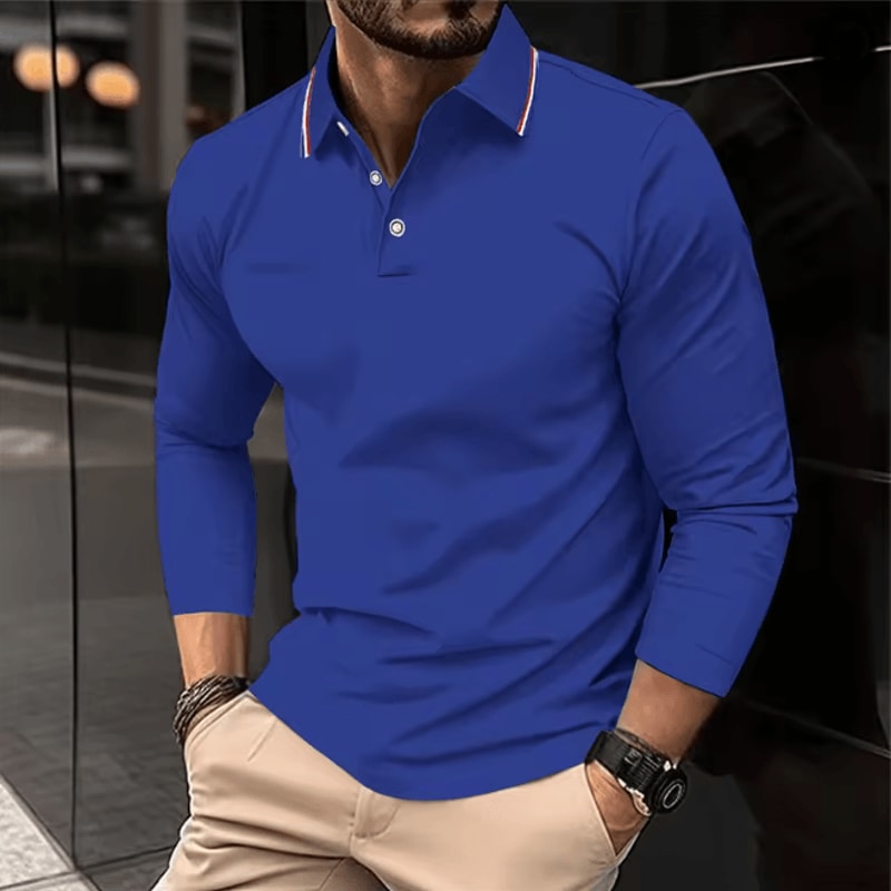 Mens Summer Long Sleeve Lapel Polo Shirt Breathable Casual Top 12
