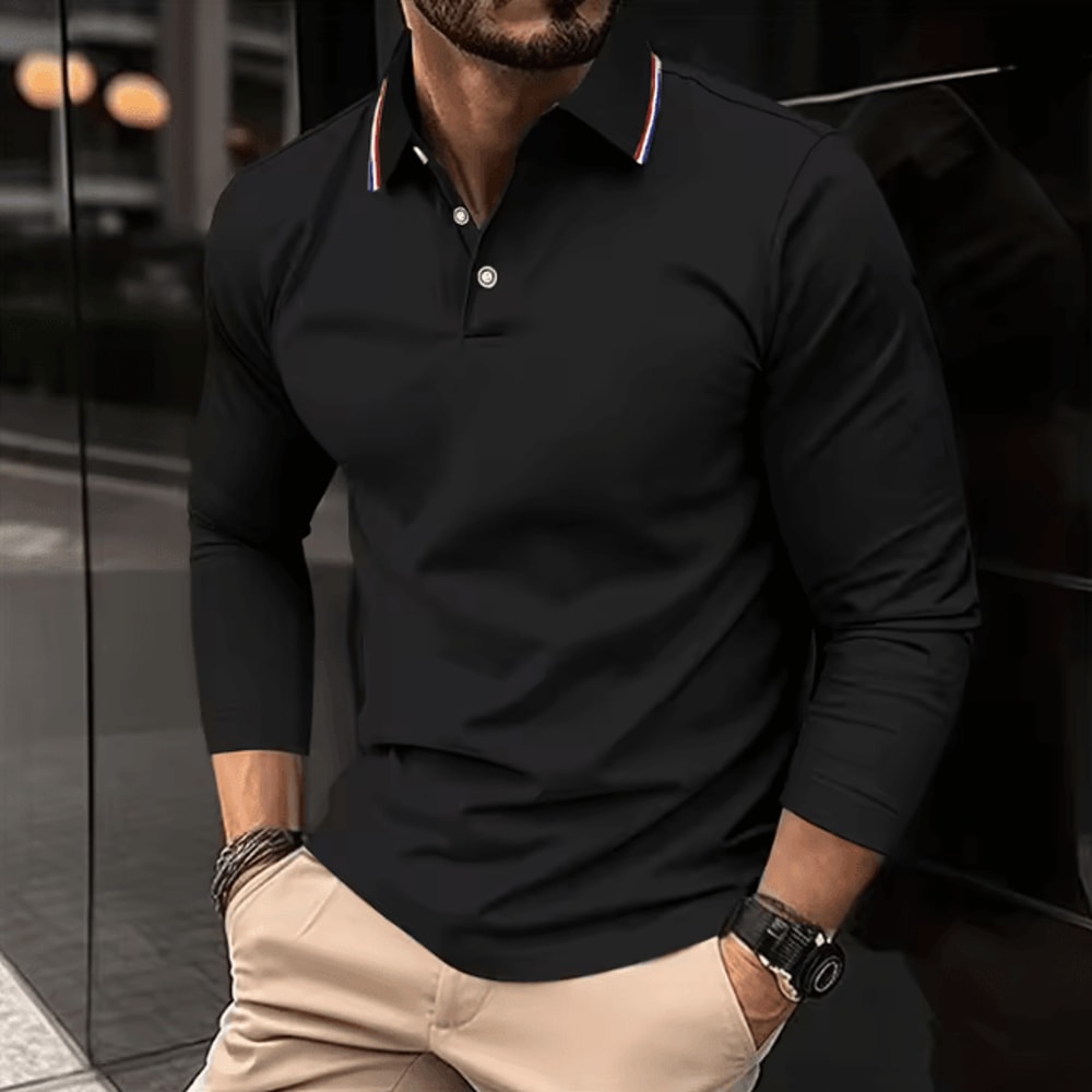 Mens Summer Long Sleeve Lapel Polo Shirt Breathable Casual Top 5