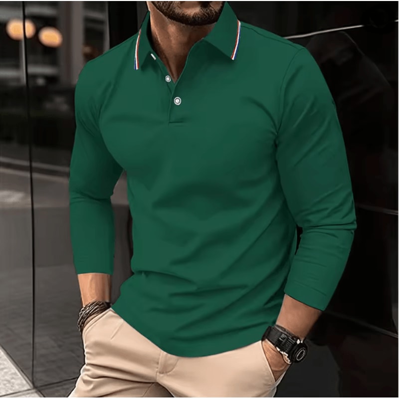 Mens Summer Long Sleeve Lapel Polo Shirt Breathable Casual Top 7