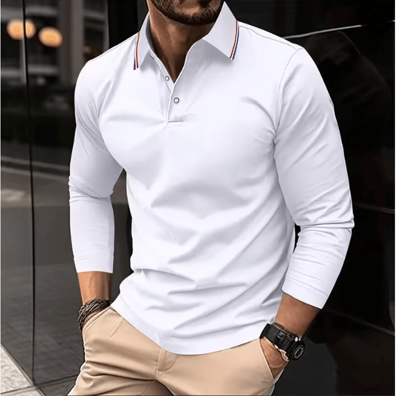 Mens Summer Long Sleeve Lapel Polo Shirt Breathable Casual Top 10